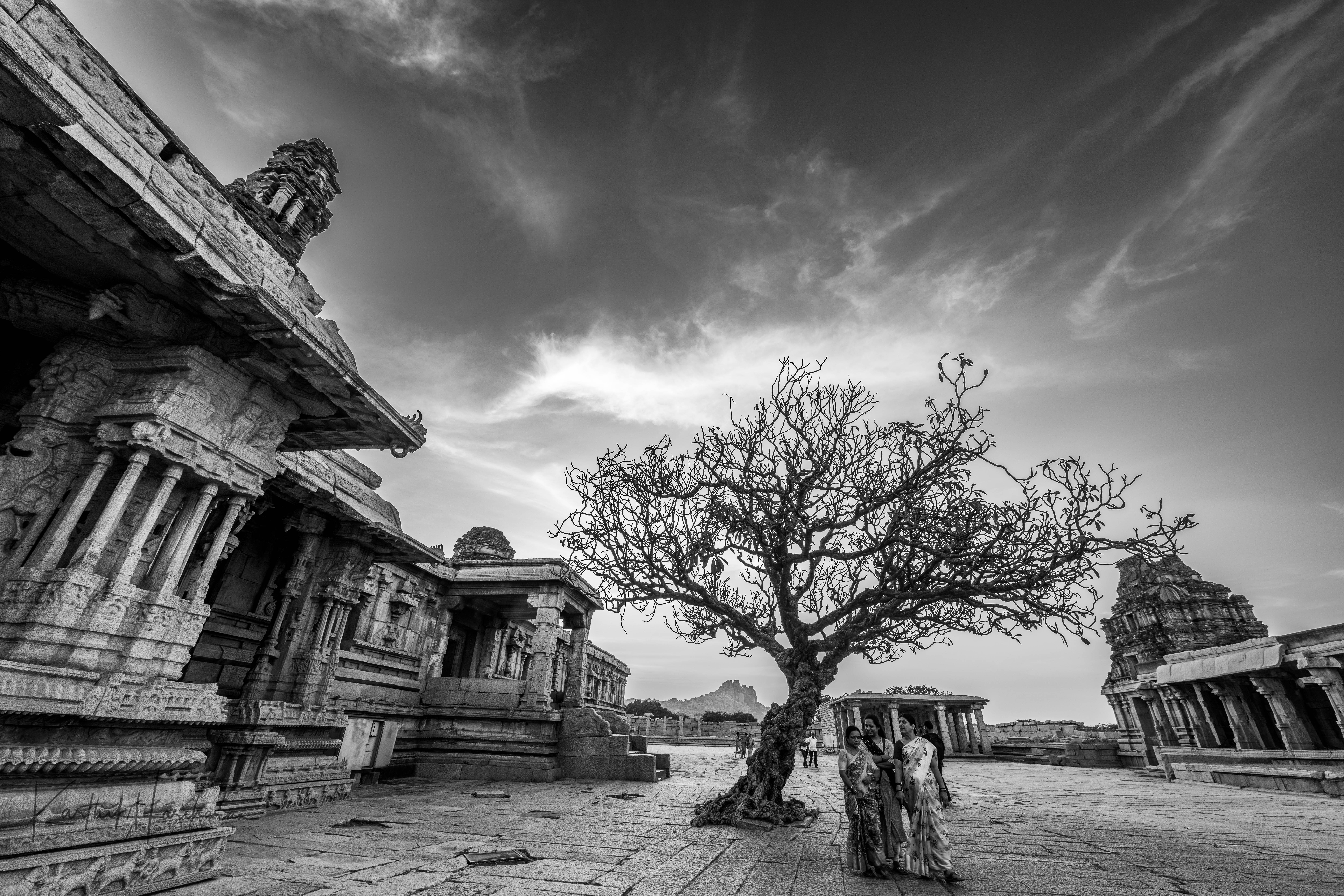 Hampi temple ruins and stone landscape