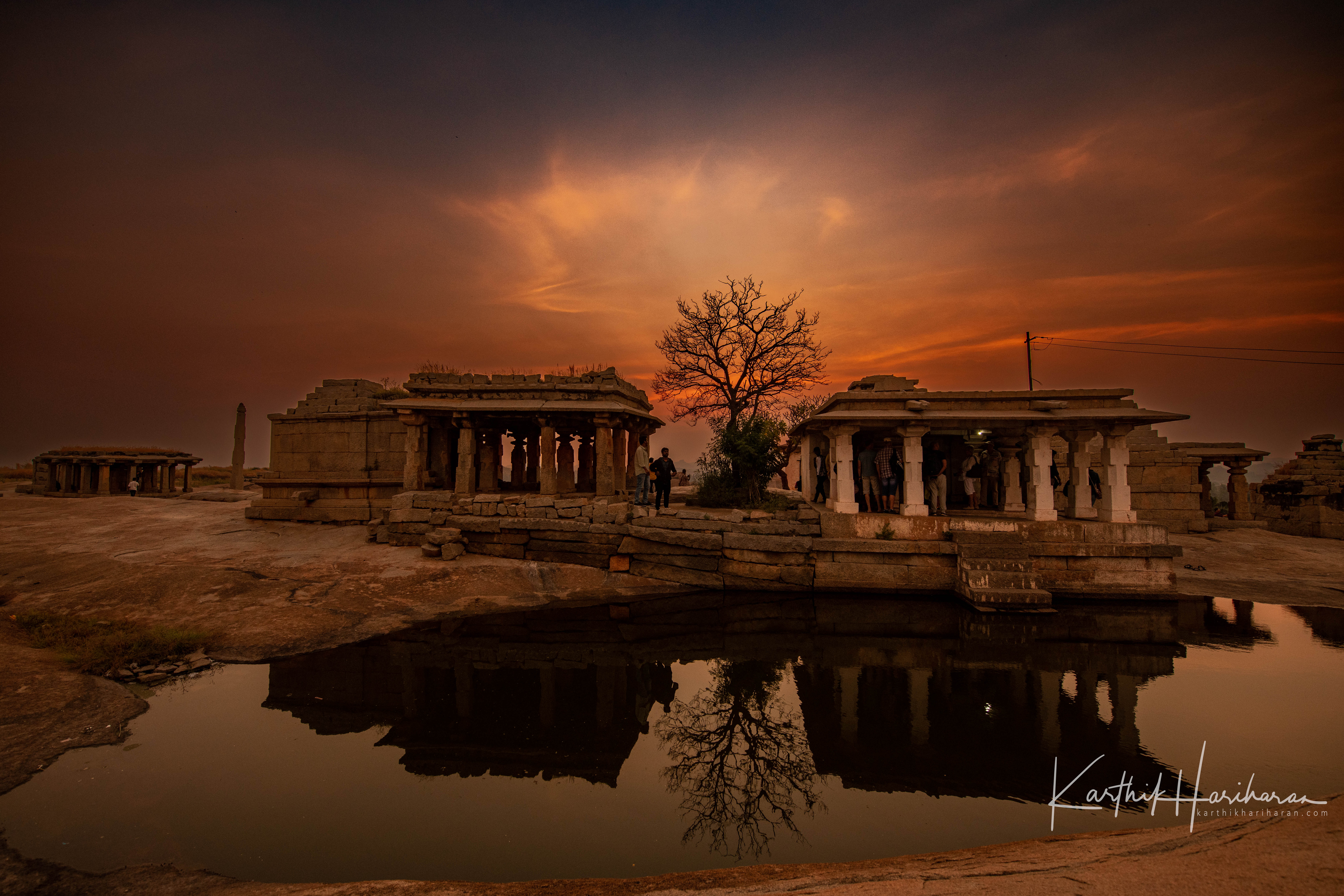 Hampi ruins reflected at sunset